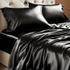 Satin Sheets Queen Size Bed Set, Luxury Soft Black Silky Sheets for Hair and Skin