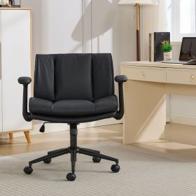 Cross Legged Chair with Flip-Up Armrests Leather, Cross Legged Office Chair on Wheels, Comfy Swivel Chair with Wide Seat for Home Office, Vanity