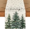 Beige Pine Tree Snowflake Merry Christmas Table Runner, Seasonal Winter Xmas Holiday Kitchen Dining Table Decoration for Home Party Decor 13 x 72 Inch