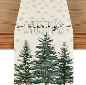 Beige Pine Tree Snowflake Merry Christmas Table Runner, Seasonal Winter Xmas Holiday Kitchen Dining Table Decoration for Home Party Decor 13 x 72 Inch