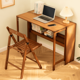 Bamboo Folding Desk,Space-Saving Computer Desk for Small Spaces, Foldable Study Table for Bedroom, Home Office, Dorm, Apartment (Walnut)