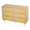 6 Drawer Rattan Dresser, Double Dresser for Bedroom, Natural Rattan Chest of Drawers with Metal Handles & Legs