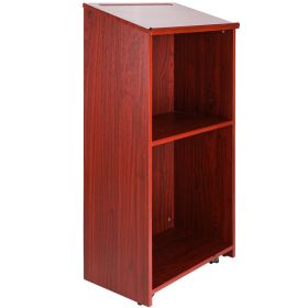 Podium Stand, 47 inch Hostess Stand with 4 Rolling Wheels, Wood Podium with Storage Shelves and Slant Desktop, Lecterns & Podiums for Home, Office
