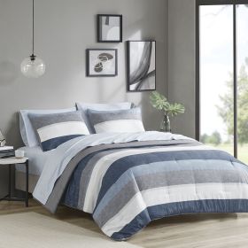 Stripe Comforter Set with Bed Sheets Blue/Grey King