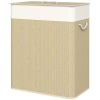 Double Laundry Basket with Lid, 26.4 Gallon Bamboo Laundry Hamper with Rope Handles and Removable Liner, Natural