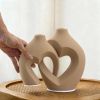 Brown Vases for Decor, Heart Shaped Ceramic Vase Set of 2, Nordic Heart Shaped Vases