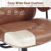 Home Office Desk Chair Retro Faux Leather Chair with Lumbar Support &Rubber Wheels, Mid Back Ergonomic Computer Chair Swivel Rolling Work Chair