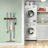 Mop Broom Holder Wall Mount with 3 Slots & 4 Hooks - Wood Broom Mop Hanger for Pantry Kitchen Organization - Garden Tool Organizer for Closet Laundry