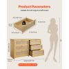 6 Drawer Rattan Dresser, Double Dresser for Bedroom, Natural Rattan Chest of Drawer with Metal Handle