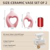 Pink Heart Shaped Ceramic Vases Set of 2, Modern Nordic Minimalist Flower Vases for Home Decor, Hollow Aesthetic Vases for Living Room, Shelf, Table