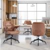 Home Office Desk Chair Retro Faux Leather Chair with Lumbar Support &Rubber Wheels, Mid Back Ergonomic Computer Chair Swivel Rolling Work Chair