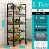 5 Tier Rolling Utility Cart with Wheels, Heavy Duty Metal Storage Organizer Trolley with Hooks and Removable Baskets