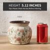 Ceramic Red Rose Floral Vase with Wide Mouth Lace, 4.84 Inch Cracked Chinoiserie Rustic Farmhouse Vases, Pastoral Retro Vase for Home Decor, Table