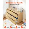 6 Drawer Rattan Dresser, Double Dresser for Bedroom, Natural Rattan Chest of Drawers with Metal Handles & Legs
