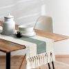 Sage Green Table Runner 72 Inches Long with Tassels Boho for Easter Home Decor Rustic Macrame Farmhouse Table Cover for Srping Party Bohemian Bridal S
