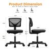 Ergonomic Home Office Mesh Desk Chair, Small Space, Armless Rolling Chair for Adults, Black