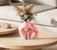 Pink Heart Shaped Ceramic Vases Set of 2, Modern Nordic Minimalist Flower Vases for Home Decor, Hollow Aesthetic Vases for Living Room, Shelf, Table