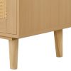 5 Drawer Rattan Dresser, Modern Closet Dresser for Bedroom, Natural Rattan Chest of Drawers with Metal Handles & Wooden Legs