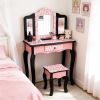Three-Fold Mirror Single Drawer Arc Feet Children Dresser Red Leopard Print