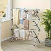 Foldable Adjustable Metal Clothes Drying Rack with Hooks and Shelves, Freestanding Indoor/Outdoor Space-Saving Laundry Organizer
