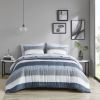 Stripe Comforter Set with Bed Sheets Blue/Grey Twin