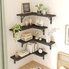 Rustic Wood Wall Mounted Corner Shelf for Bathroom, Kitchen, Bedroom, Home Decor, Laundry Room, Living Room, Set of 5 (Black)