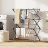 Foldable Adjustable Metal Clothes Drying Rack with Hooks and Shelves, Freestanding Indoor/Outdoor Space-Saving Laundry Organizer