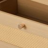 5 Drawer Rattan Dresser, Modern Closet Dresser for Bedroom, Natural Rattan Chest of Drawers with Metal Handles & Wooden Legs