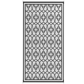 Reversible Outdoor Rug, Waterproof Plastic Straw With Carry Bag, 9 X 18, Black & White Lantern