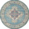 8' Blue And Ivory Southwestern Distressed Round Rug