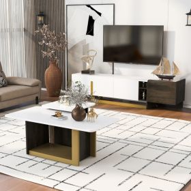 VIBE HAUS Modern Light Luxury TV Stand And Coffee Table Set Of 2, Modern TV Console,Wood Center Tables With Spacious Top, Storage Cabinet & Open Adjus (Option: White)