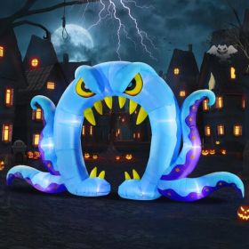 12FT Halloween Inflatables Decoration Giant Ghost With 3-Colored Flame Rotation LED Light Spooky Halloween Decorations Outdoor Blow Up Yard Decoration (Option: BlueOctopusArchway)