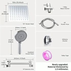 RV Shower Head, 10 Inch High Pressure Rain Shower Stainless Steel Shower Head With Handheld Shower Combo With 59 Inch Extra Long Hose, Adhesive Shower (Option: silvery)