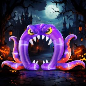 12FT Halloween Inflatables Decoration Giant Ghost With 3-Colored Flame Rotation LED Light Spooky Halloween Decorations Outdoor Blow Up Yard Decoration (Option: PurpleOctopusArchway)