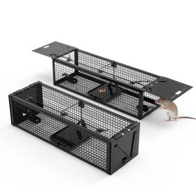 2Pack 15.35x4.72x3.94in 2-Door Humane Live Rat Trap Galvanized Iron Rodent Trap Cage Reusable For Home Garden Farm Warehouse (Option: BlacK)