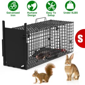 Live Animal Cage Trap For Animals Humane Galvanized Iron Trap Cage For Raccoons Armadillos Foxes Opossums Muskrats Beavers 26in 32in 40in Size Options (Option: Black-S Size 26in-No Glove)