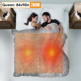 1Pc Electric Heated King Size Fleece Heated Blanket With Dual Controller 10 Heating Levels 10 Hours Auto Off Machine Washable For Home Office Usage 90 (Option: Grey-Queen)