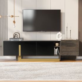 VIBE HAUS  66.7 Light Luxury TV Stand For TVs Up To 70 Inches, Modern TV Cabinet With Metal Legs, 1 Drawer, 2 Cabinets And Adjustable Shelves For Livi (Option: BlacK)