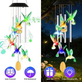 1Pc - 2Pcs Options - Solar Hummingbird Wind Chime With Aluminum Tubes 7 Color Changing Wind Chime For Outside IPX4 Waterproof Outdoor Garden Yard Deco (Option: 1Pc)