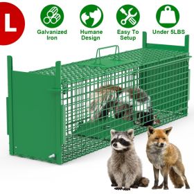 Live Animal Cage Trap For Animals Humane Galvanized Iron Trap Cage For Raccoons Armadillos Foxes Opossums Muskrats Beavers 26in 32in 40in Size Options (Option: Green-L Size 40in)