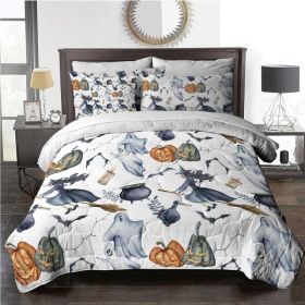 8pcs Halloween Comforter Set, Witch Pattern Bed In A Bag Bedding With Comforter Sheet Sham - 1 Comforter, 2 Pillow Shams, 1 Flat Sheet, 1 Fitted Sheet (Option: King-white)