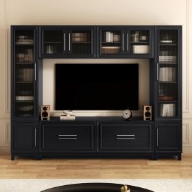 VIBE HAUS 102 W Wall Unit Modern Entertainment Center With Glass Doors For TVs Up To 75, Large Minimalist TV Stand Media Console With Drawers For Livi (Option: BlacK)