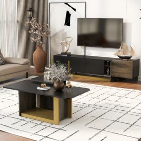 VIBE HAUS Modern Light Luxury TV Stand And Coffee Table Set Of 2, Modern TV Console,Wood Center Tables With Spacious Top, Storage Cabinet & Open Adjus (Option: BlacK)