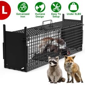 Live Animal Cage Trap For Animals Humane Galvanized Iron Trap Cage For Raccoons Armadillos Foxes Opossums Muskrats Beavers 26in 32in 40in Size Options (Option: Black-L Size 40in-No Glove)