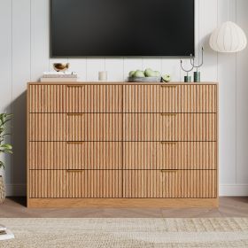 Fluted Drawer Dresser For Bedroom, Wood Storage Cabinet With Golden Metal Handles, Modern Closet Of Drawers for Living Room (Color: Walnut)