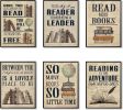 6 Piece Vintage Reading Quote Wall Art Prints, Retro Book Lover Canvas Posters with Inspirational Library Quotes