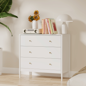 3 Drawer Dresser Chest, Modern White Storage Cabinet, MDF Wood Organizer for Bedroom, Living Room, Entryway, Small Space Furniture (Color: White)