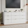 Fluted Dresser For Bedroom, Wood Storage Cabinet With Golden Metal Handles, Modern Closet Of Drawers for Living Room