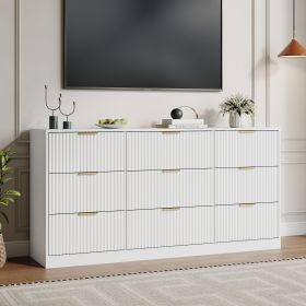 Fluted Dresser For Bedroom, Wood Storage Cabinet With Golden Metal Handles, Modern Closet Of Drawers for Living Room (Color: White)