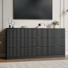 Fluted Dresser For Bedroom, Wood Storage Cabinet With Golden Metal Handles, Modern Closet Of Drawers for Living Room